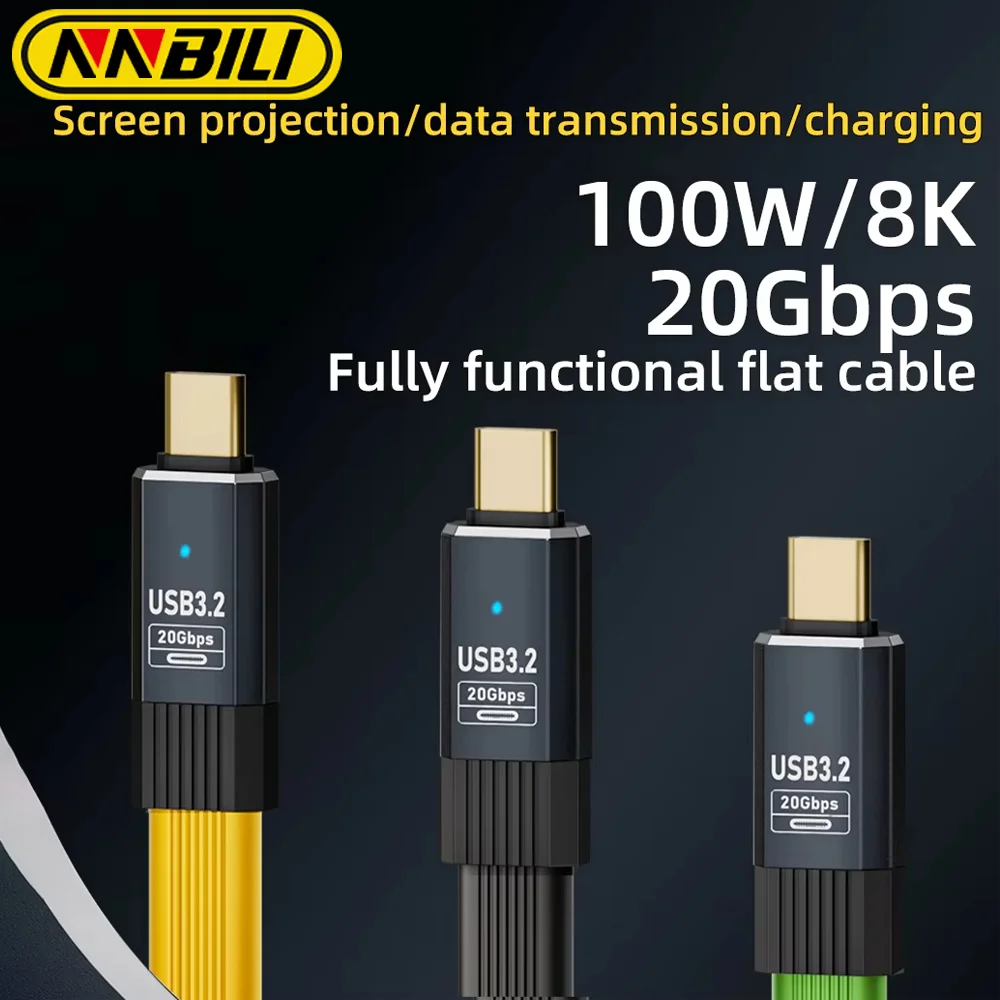 NNBILI PD 100 W USB-C-auf-USB-C-Kabel USB 3.2 Typ-C Gen2 20 Gbit/s 8 K @ 60 Hz Video-Datenkabel für PC Laptop MacBook iPad iPhone 15 Image