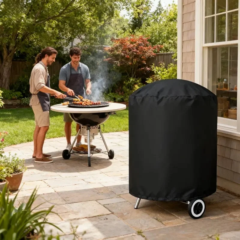 Runde Grillabdeckung für den Außenbereich, robuste wasserdichte Grillabdeckung, Grill mit Stauraum, langlebiges Oxford-Gewebe Image