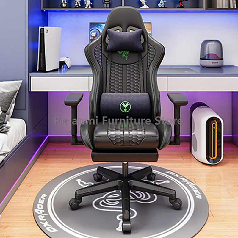 Racing Recline Gaming-Stuhl mit Schaukelfunktion, ergonomisch verstellbar, Heim-Gamer-Computerstühle, Büro-PC-Drehstuhl aus Leder Image