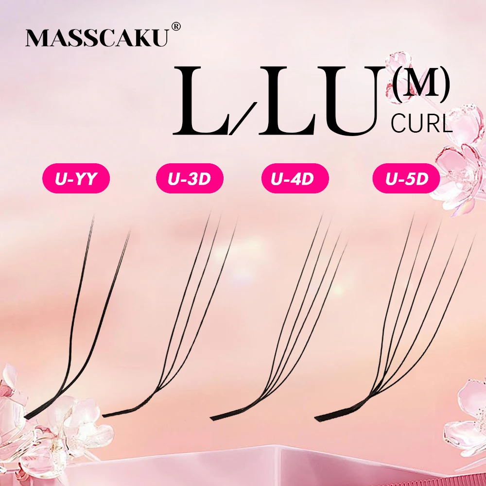 MASSCAKU U-förmige L/LU/M Curl 3D-5D U-Wimpernverlängerung, weich, mattschwarz, natürlicher Look, individuelle Wimpernbündel für Make-up-Werkzeug Image