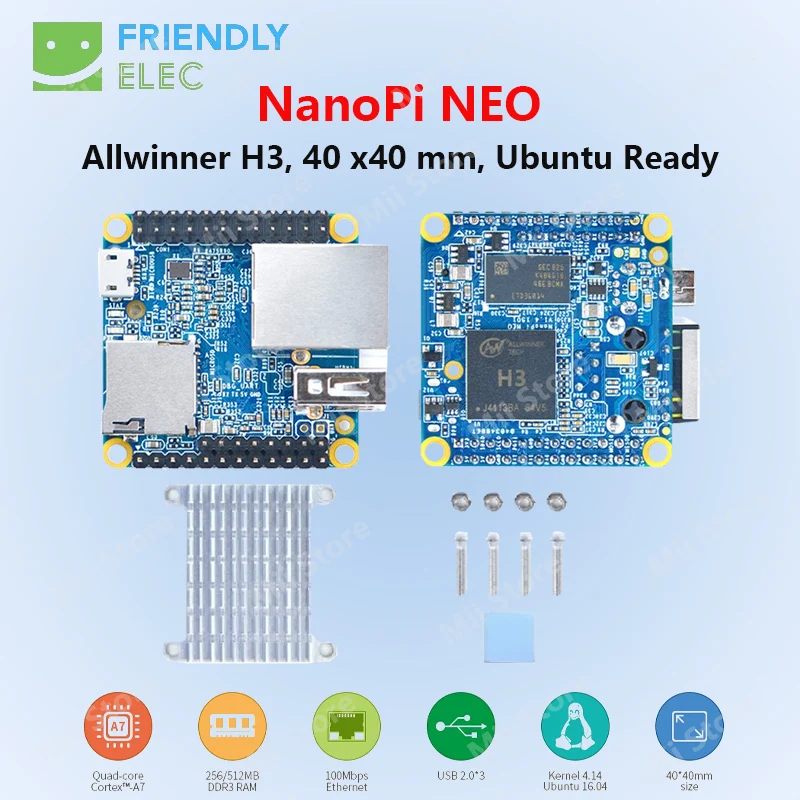 NanoPi NEO V1.4 LTS 512 MB DDR RAM Allwinner H3, OpenWRT, Quad Cortex-A7 Bis zu 1,2 GHz, unterstützt Ubuntu Linux A-rmbian DietPi Kali Image