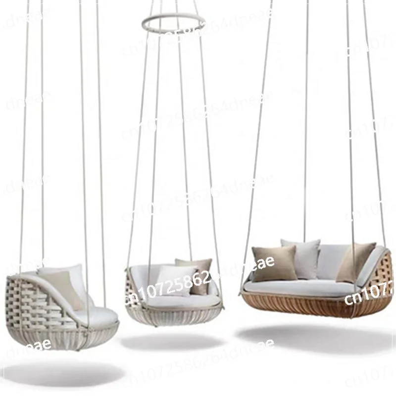 Balkon Hängen Stuhl Doppel Hängenden Korb Pastoralen Outdoor Freizeit Schaukelstuhl Schaukel Rattan Stuhl Image
