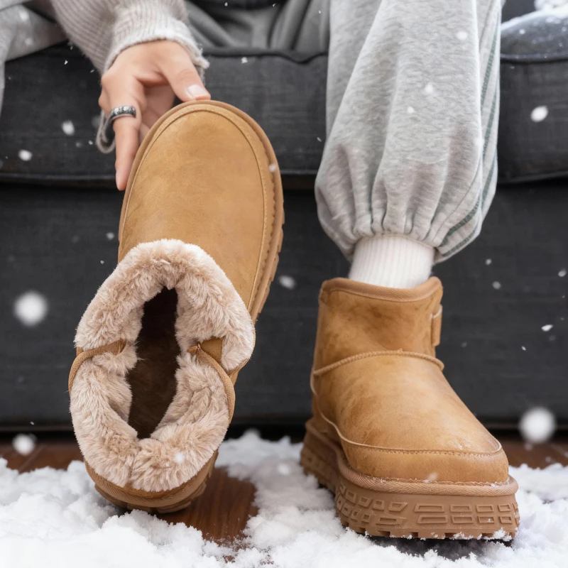 Outdoor Schneeschuhe Stiefel für Männer Plattform Wanderstiefel Plüsch Warm Halten Frauen Stiefel Bequeme Wanderschuhe Winter Stiefeletten