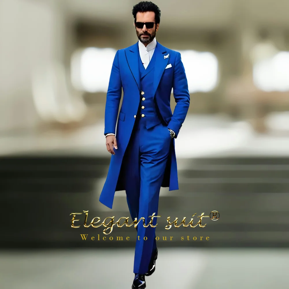 Langer Herrenanzug mit Waffenrevers, Weste und Hose, 3-teiliger Anzug, maßgeschneiderter eleganter Slim-Fit-Anzug für Party, Bankett, Feier, Hochzeit Image