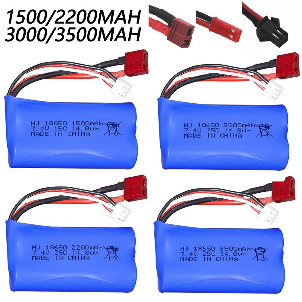 7,4 V 1500/2200/3000/3500 mAh JST/T/SM Stecker 18650 2S li-ion Batterie für Wltoys 12423 10428 12429 12401 12402A RC Auto Ersatzteile Image