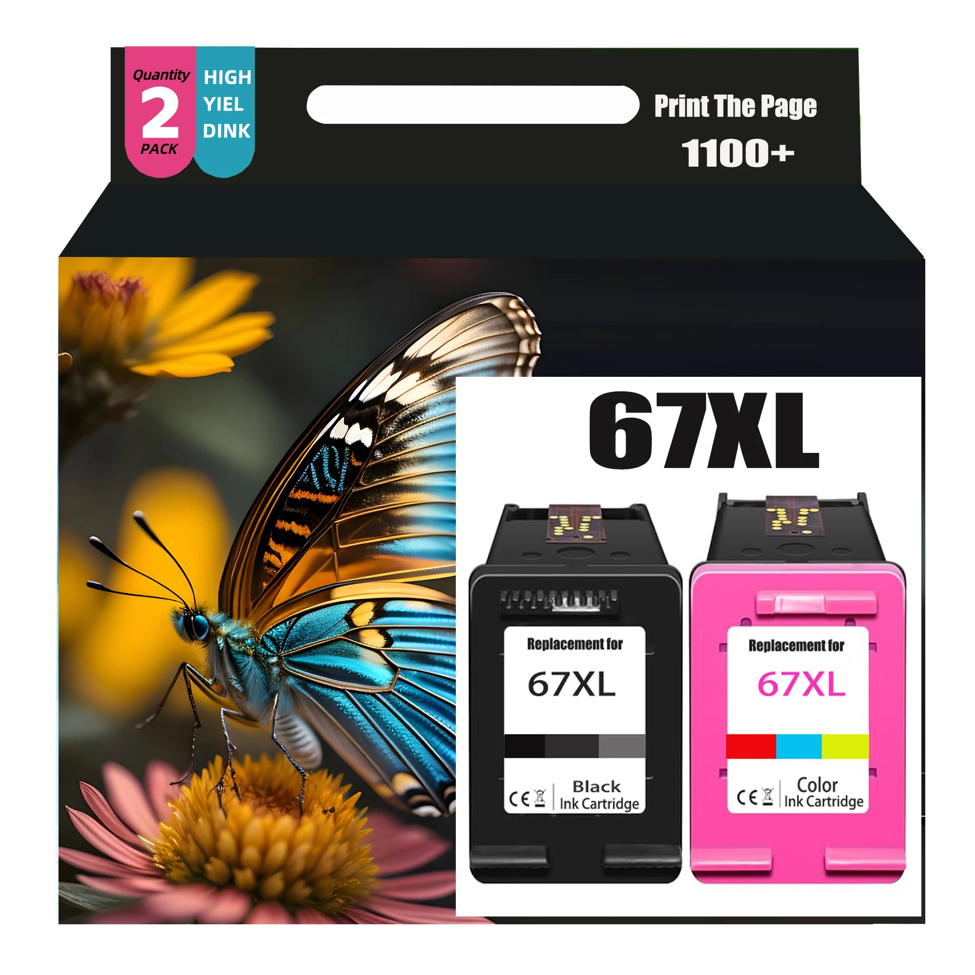 67XL-Tintenpatronen in Schwarz und Farbe, Ersatz für 67 67XL-Tintenpatronen-Kombi-Pack, funktioniert mit DeskJet 2755e 2700 2855e 2800 Image