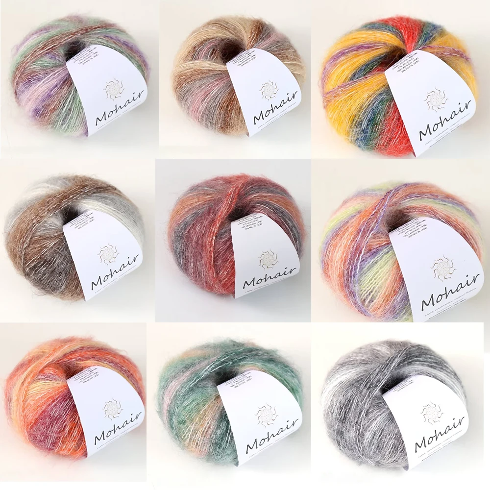 1 Stück Mohair weiches Baumwollgarn mit Farbverlauf, fadengefärbtes Wollgarn für Pullover, Schals, Hüte, Handstrickgarn Image