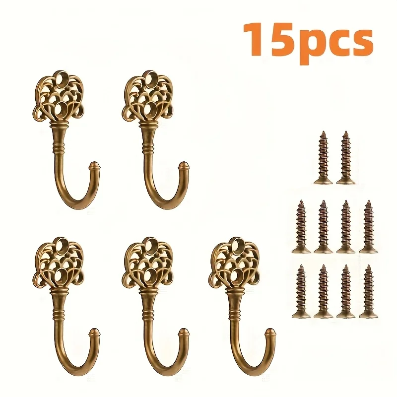15-teiliges Set Antik-Bronze-Haken, Zinklegierung, kreative Wandhaken für die Türrückseite, Badezimmer-Schrank, Metall-Garderobenhaken