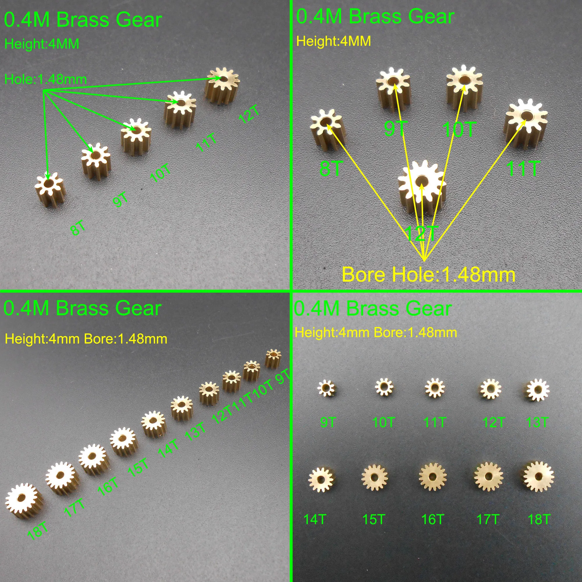 5 Pz/lotto 0.4M Ottone Ingranaggio Spur Pignone Foro Meccanico Apertura del Foro 2mm 1.98mm 1.48mm 1.5mm 8/9/10/11/12/13/14/15/16/17/18 Denti