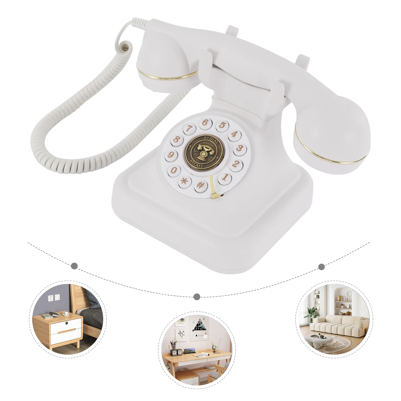 White, Vintage Phone with Dial Adjustable Volume, Nostalgia Retro Landline Telephone, Retro Phone for Home Office Decoration