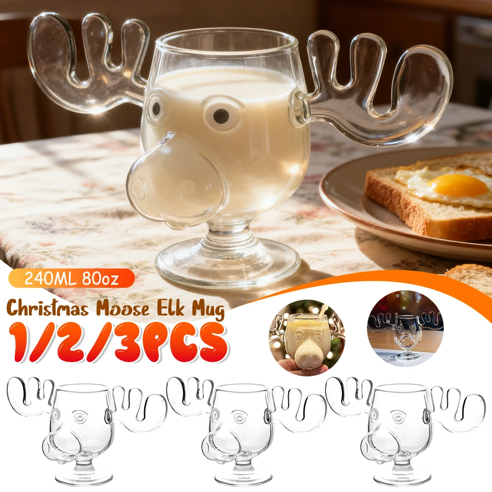1/2/3PCS Weihnachten Elch Glas Tasse 240ML Saft Milch Elch Becher Weihnachten Rentier Kopf Bier wasser Tasse Urlaub Party Drink Geschenke Image
