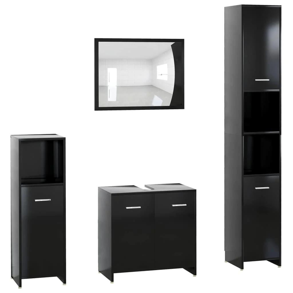 4-teiliges Badezimmermöbel-Set aus schwarzem Holz, modernes Design, stilvolle Badezimmer-Aufbewahrungsschrankstruktur, Möbel-Sets