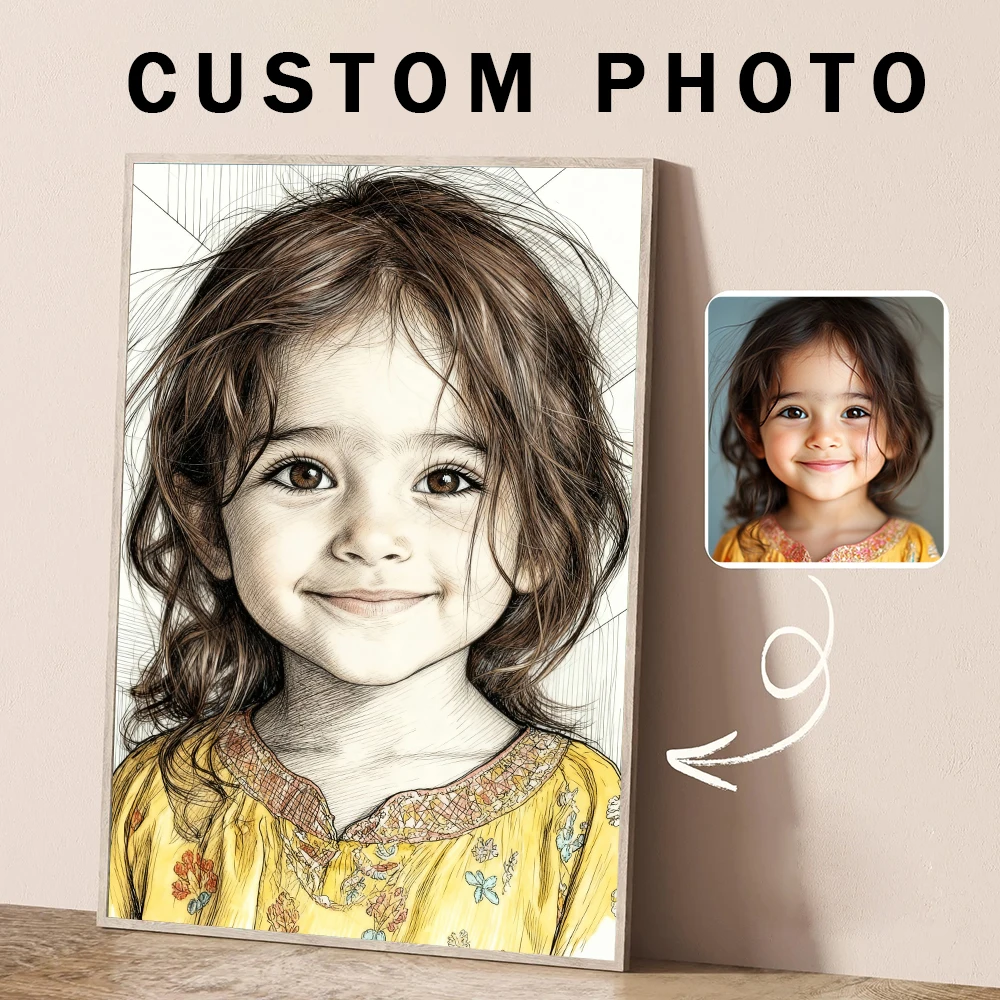 Individuelle Fotos zu scharfen Porträts zur Stiftillustration, personalisierte Geschenke für Familie und Freunde, rahmenlose Wohnzimmerdekoration Image