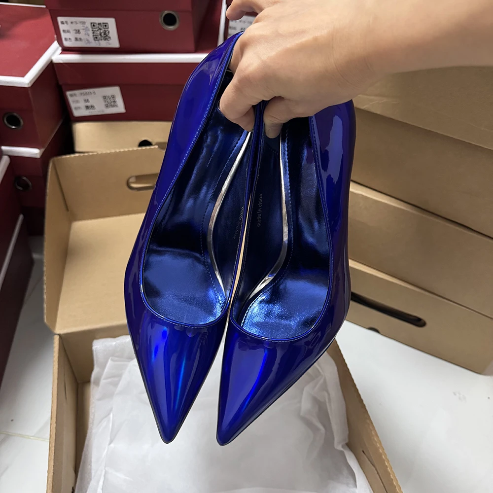 Neue Ankunft Chic 12 cm Rote High Heels frauen Sexy Blau Spitz Flach Stilettos Pumps Elegante OL Damen kleid Arbeit Schuhe
