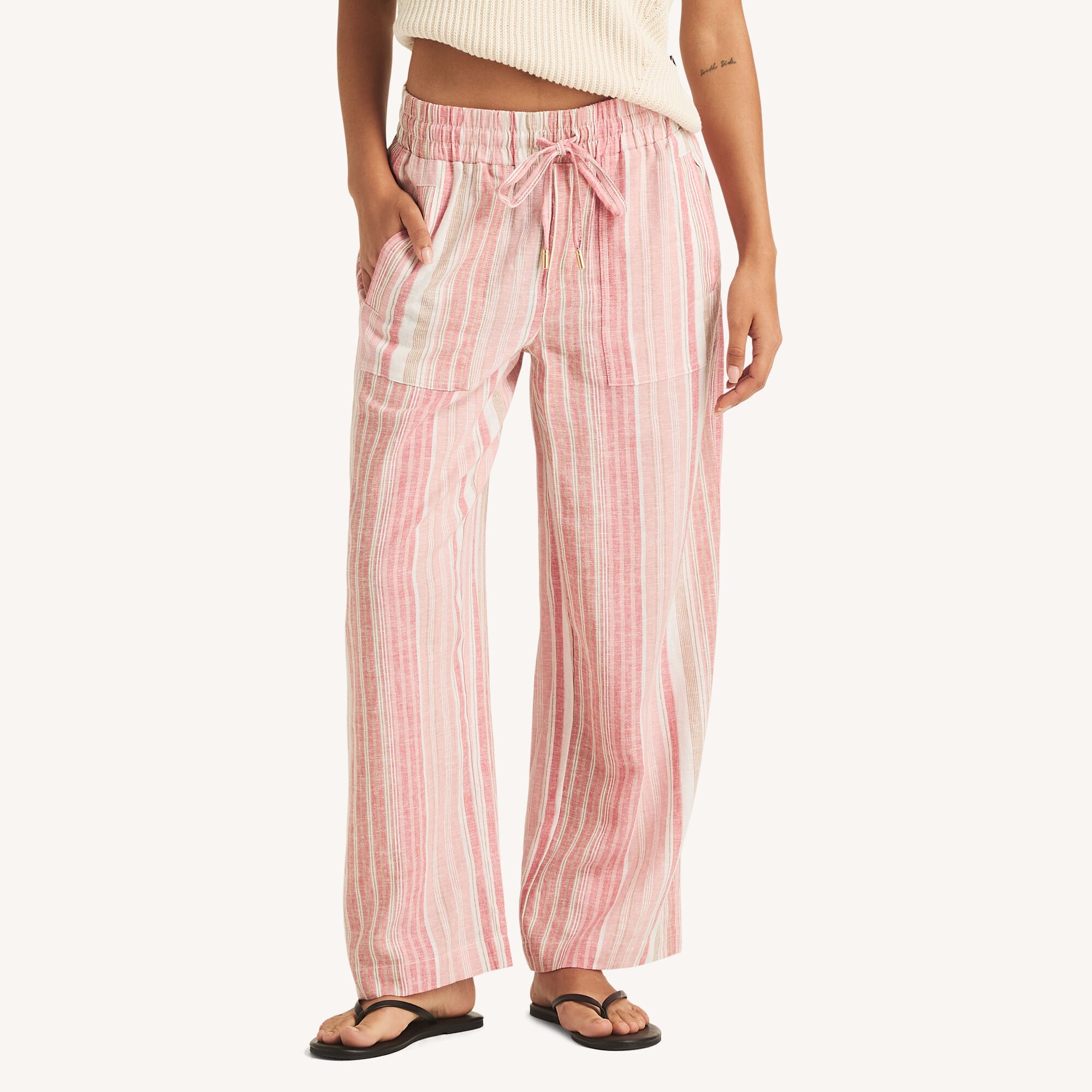 Nautica Women's Striped Linen Pant 667 (Sunguard Red), S