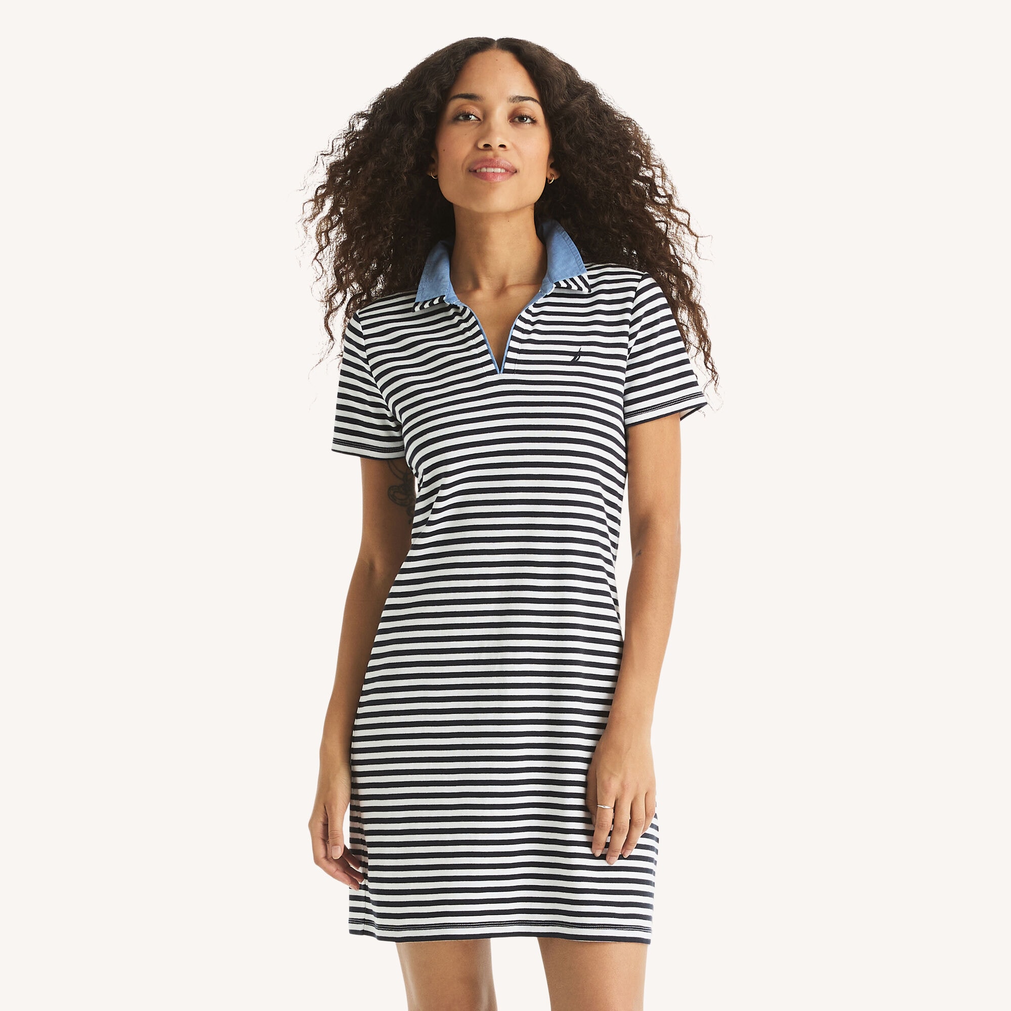 Nautica Women's Striped Short-Sleeve Collared Dress 401 (Navy), XS