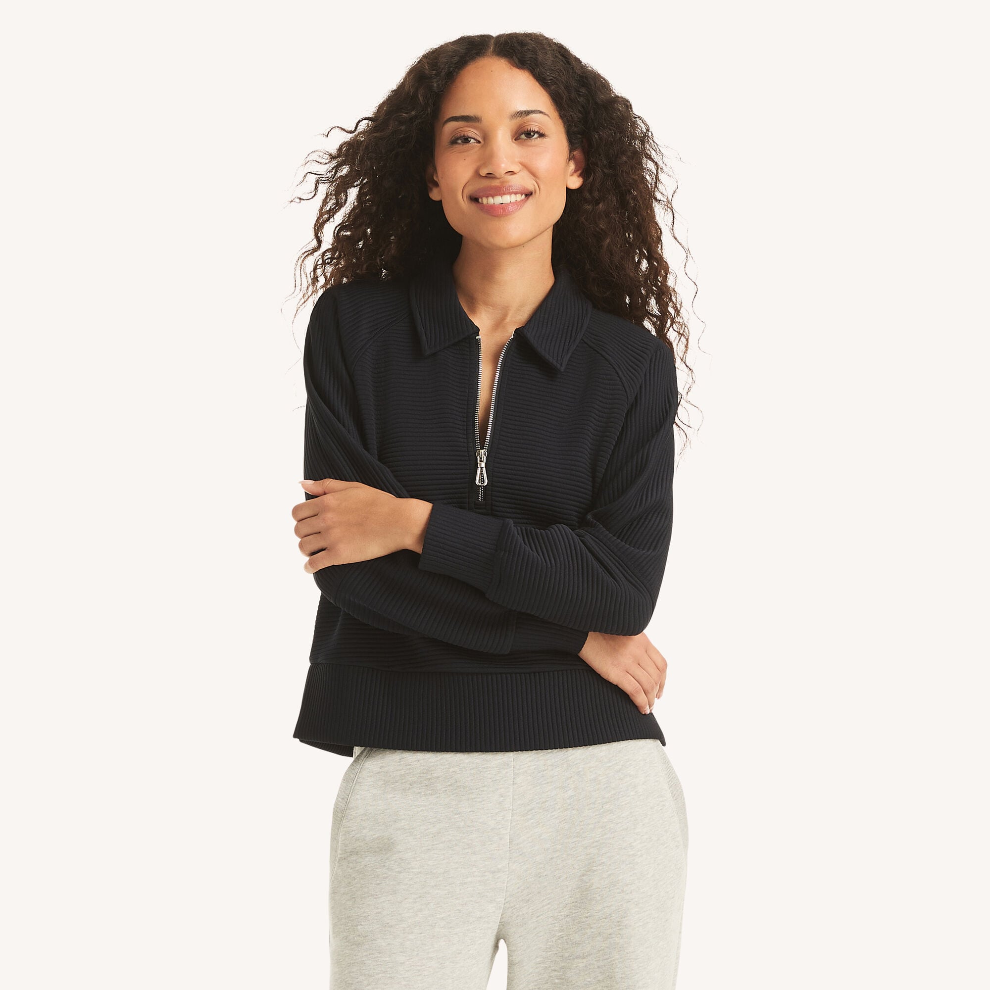 Nautica Women's Quarter-Zip Sweatshirt 401 (Navy), XS