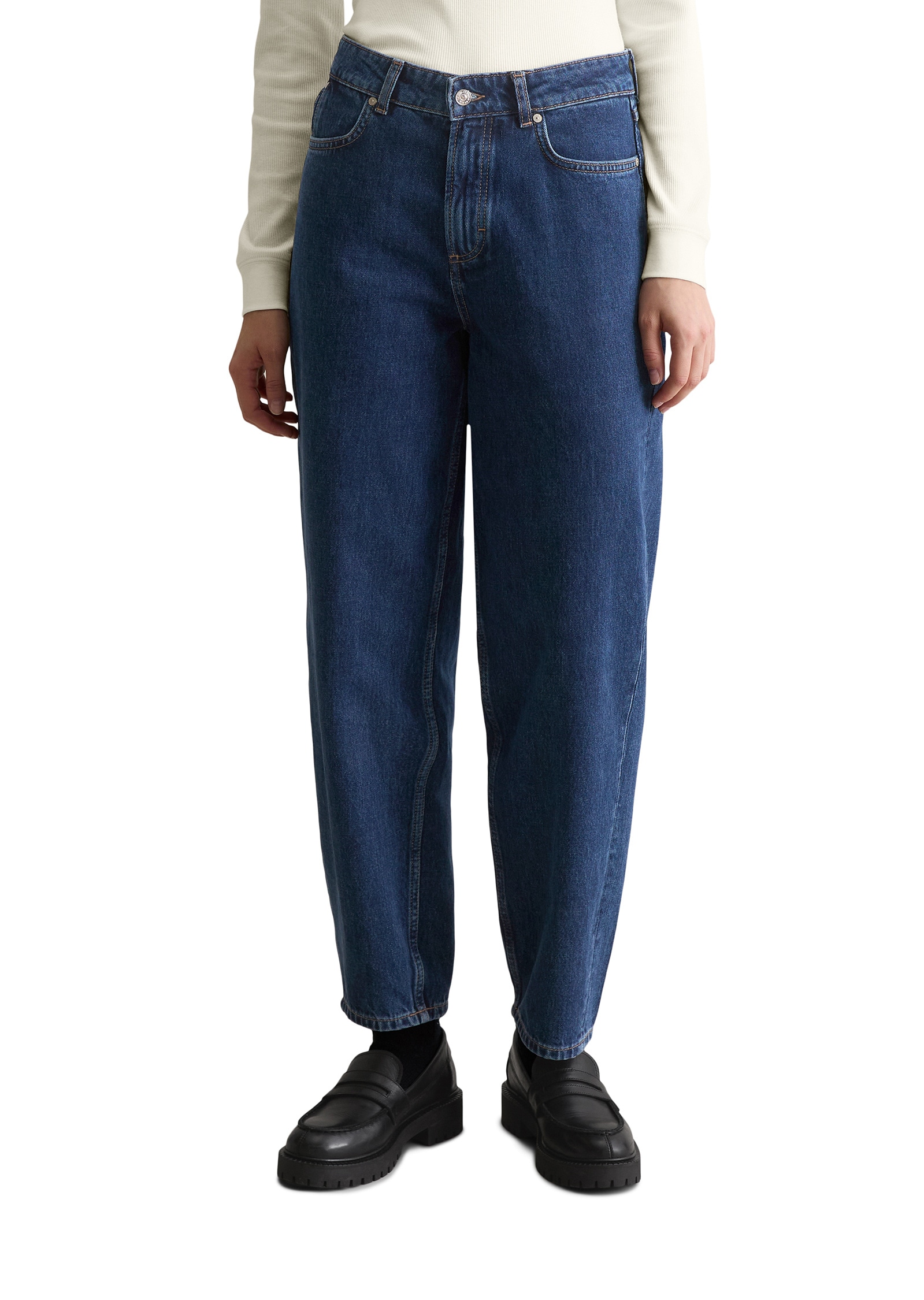 Relax-fit-Jeans MARC O'POLO DENIM "aus reiner Baumwolle", Damen, Gr. 27, Länge 30, dunkelblau, Obermaterial: 100% Baumwolle, unifarben, relaxed fit knöchellang, Jeans