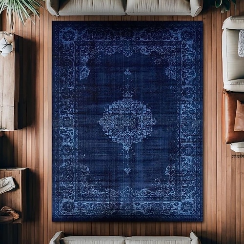 Vintage-Perserteppich, fleckenabweisend und pflegeleicht, Sofadecke im Ethno-Stil, rutschfeste Bettvorlegerin, strapazierfähige und elegante Wohnzimmer-Bodendekoration Image