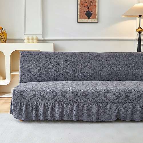 Zwei verschiedene Größen Jacquard-Stoff-Sofaüberzug ohne Armlehnen mit Volantsaum, dehnbarer Schutzbezug für Sofa, Bank und als Dekoration für das neue Jahr Image