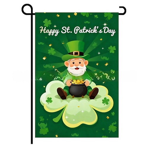 Gartenflagge zum St. Patrick's Day, grünes Blatt Kleeblatt-Design, irische Festtags-Gartendekoration, St. Patrick's Day Partydekoration für Garten oder Terrasse.