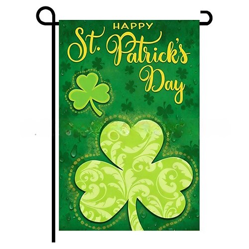 Gartenflagge zum St. Patrick's Day, grünes Blatt Kleeblatt-Design, irische Festtags-Gartendekoration, St. Patrick's Day Partydekoration für Garten oder Terrasse.
