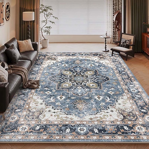 Amerikanischer Vintage-Teppich fürs Wohnzimmer, pflegeleichter Kunstkaschmirteppich, strapazierfähig, weich und komfortabel, ideal für Zuhause, stilvoller und praktischer Teppich Image