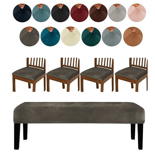 Einfarbige, elastische Bankbezüge aus silberfuchsfarbenem Samt, rutschfest, 4-teilig 1 langer Bankbezug, strapazierfähig und stilvoll Image