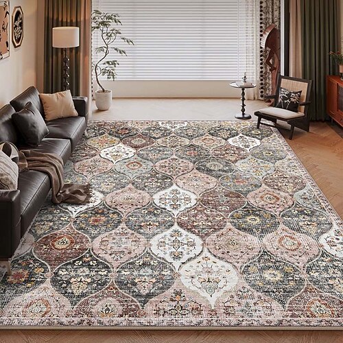 Amerikanischer Vintage-Teppich fürs Wohnzimmer, pflegeleichter Kunstkaschmirteppich, strapazierfähig, weich und komfortabel, ideal für Zuhause, stilvoller und praktischer Teppich Image