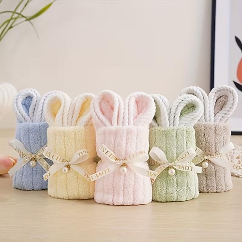 5er-Pack Osterhasen-Handtücher, weiche und saugfähige Fingertücher mit Hasenmotiv, ideales Geschenk für Küche und Bad, Hochzeit, Geburtstag, Valentinstag, Weihnachten und Ostern. Image