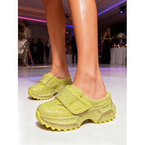 Rote Strass-Plateau-Sneaker für Damen, klobige Slip-on-Partyschuhe für das Nachtleben Image