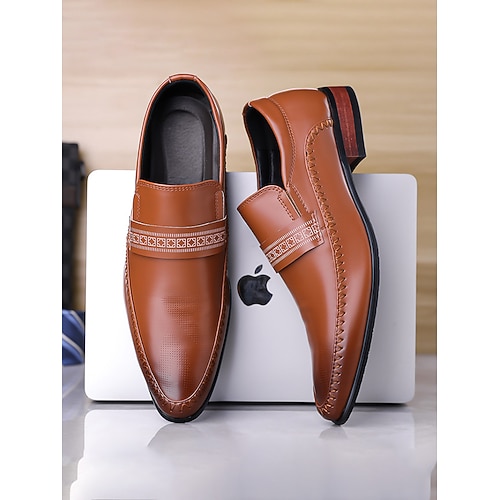 Braune Herren-Loafer aus Kunstleder – klassisches Design mit eleganten Details, perfekt für formelle Hochzeiten und besondere Anlässe. Image