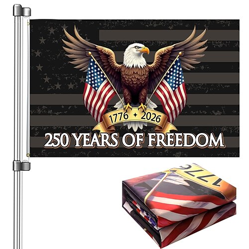 250. Jahrestag der USA: Doppelseitige Flagge „America 250" – Symbol der Freiheit (1776–2026) – Patriotische Flagge zum 4. Juli, dem Unabhängigkeitstag und nationalen Jubiläumsfeierlichkeiten Image