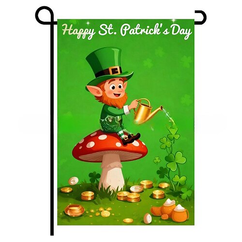 Gartenflagge zum St. Patrick's Day, grünes Blatt Kleeblatt-Design, irische Festtags-Gartendekoration, St. Patrick's Day Partydekoration für Garten oder Terrasse.