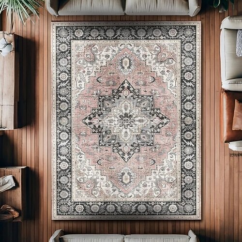 Vintage-Perserteppich, fleckenabweisend und pflegeleicht, Sofadecke im Ethno-Stil, rutschfeste Bettvorlegerin, strapazierfähige und elegante Wohnzimmer-Bodendekoration Image
