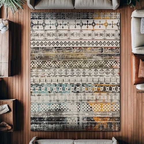 Vintage-Perserteppich, fleckenabweisend und pflegeleicht, Sofadecke im Ethno-Stil, rutschfeste Bettvorlegerin, strapazierfähige und elegante Wohnzimmer-Bodendekoration Image