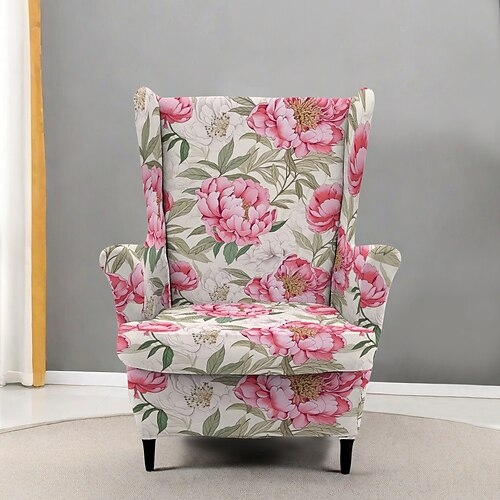 Ohrensesselüberzug mit floralem, gestreiftem und geometrischem Muster, Polyester-Überzug für Wohnzimmer, Schlafzimmer und Homeoffice Image