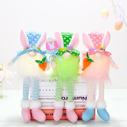 3er-Pack leuchtende Osterhasen mit langen Beinen, gesichtslose Puppenfiguren, kreative Cartoon-Hasen-Dekorationen, Osterdekoration mit beleuchteten Ornamenten für Frühlingsdekorationen Image