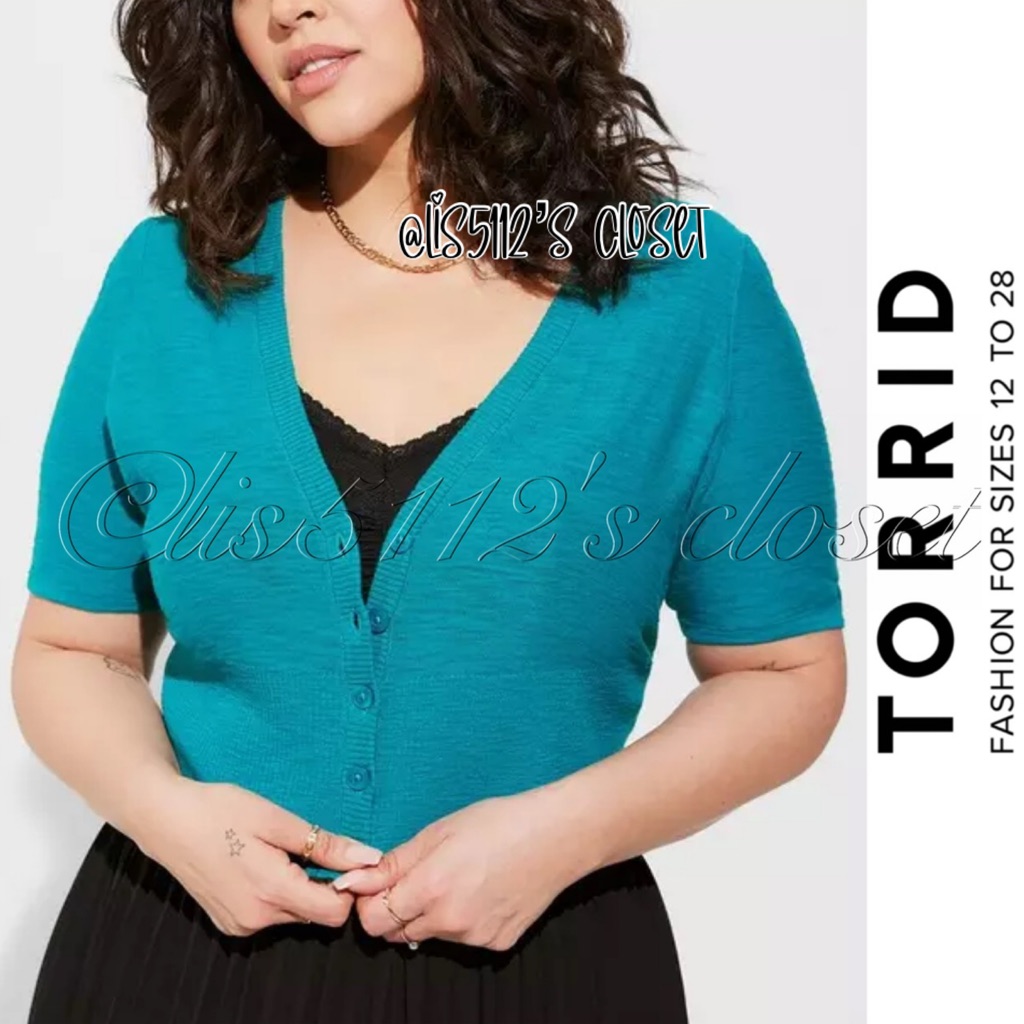 Torrid Sweaters | Torrid Fanfare Turquoise Cropped Cardigan Sweater Cardi 2x 18 20 | Color: Blue | Size: 2x