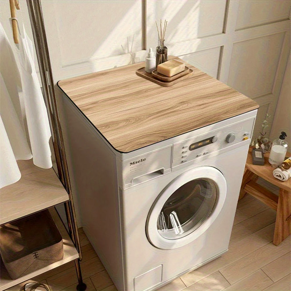 Light Wood Grain Washing Machine Cover & Absorbent - Non-Slip Quick-Dry Laundry/ Protector Mat,Compatible with Washing Machines