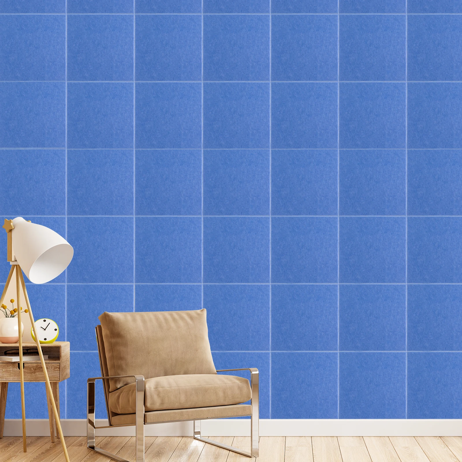 18 quadratische Akustikplatten, selbstklebende Schalldämmung, 30 x 30 x 0,9 cm, für Studio, Büro, Blau, Rot, Dunkelgrau