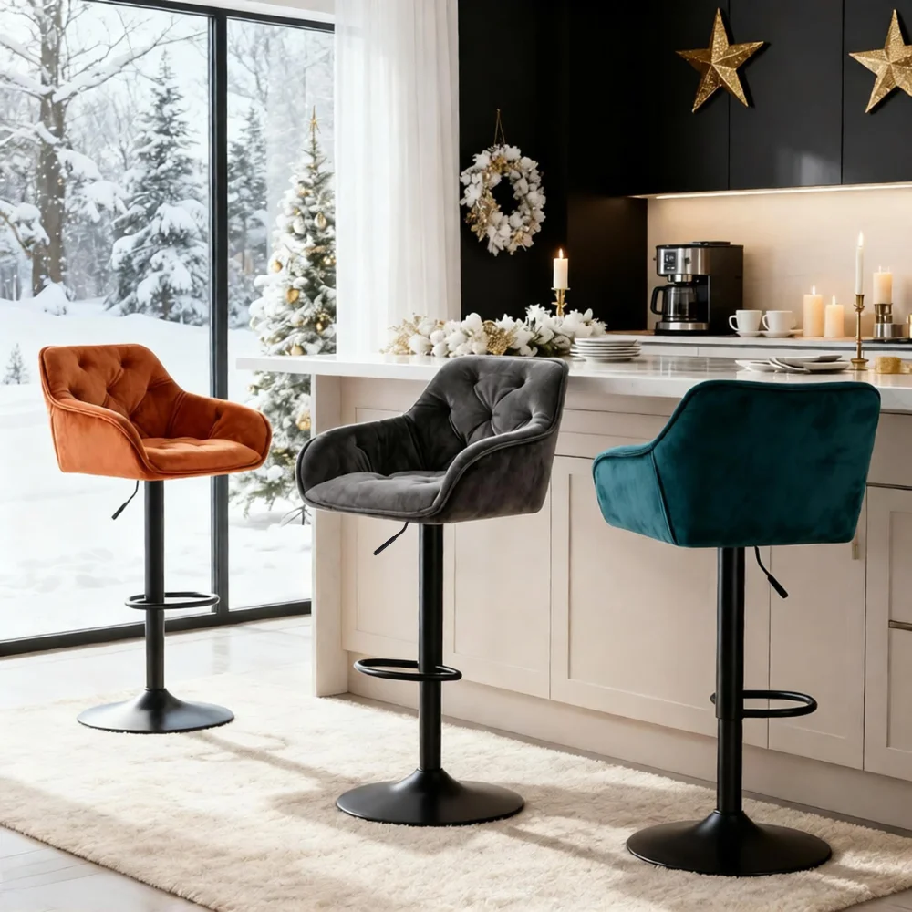 JYMTOM Barhocker 2er Set, Gepolsterter Drehhocker Barstühle höhenverstellbar Küchenhocker aus Samt Tresenhocker für Küche Bar