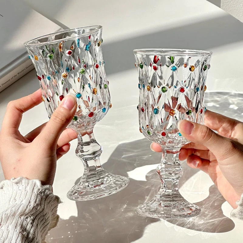Ensemble de verres à vin Champagne à pois en relief de Style français, verres à pied peints à la main pour fête de mariage, salle à manger à domicile, cadeau élégant