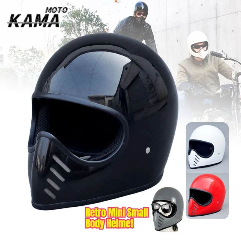 Retro Mini Full Face Motorrad Helm Männer Frauen Cascos Para Moto Vintage Cafe Japan TT Helme Fiberglas mit Visier capacete Image
