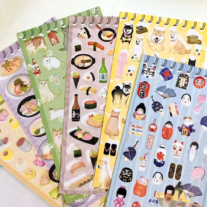 Japan-Stil, DIY, Scrapbooking, Aufkleber, Lebensmittel, Shiba Inu, traditionelles Kunstmuster, Junk-Journal, Tagebuch, Dekoration, Papiermaterial 2021 Image