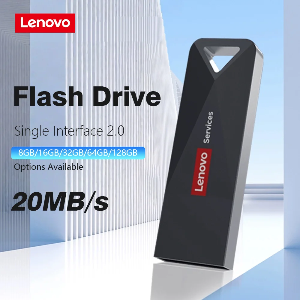 Lenovo USB 2.0-Flash-Laufwerk 8/16/32/64 GB, robustes Metallgehäuse, Speichererweiterung für Fotos, Videos, Musik, Dateien, 20 MB/s Image