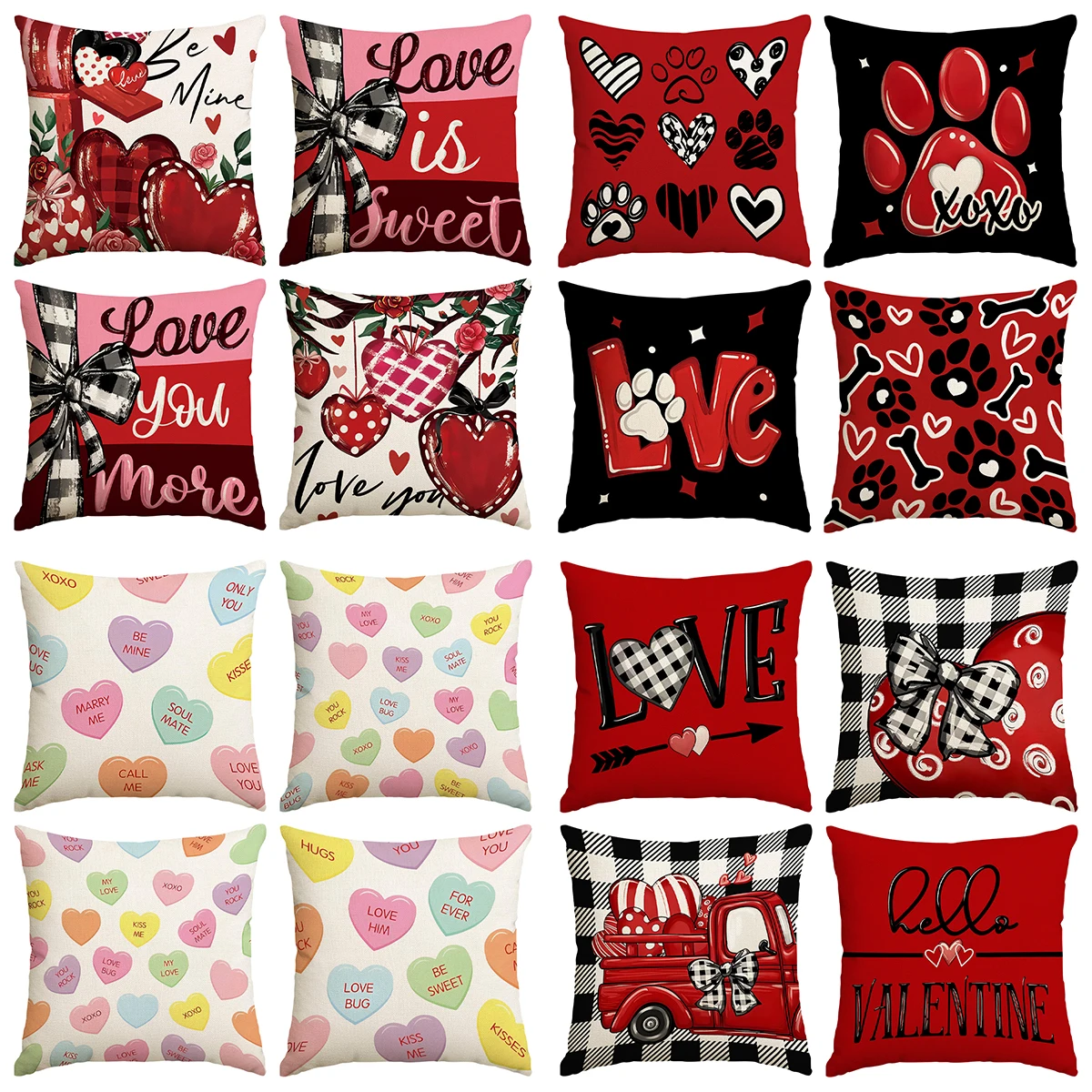 4 Stück Valentinstag-Kissenbezug, romantischer Valentinstag, Hochzeitstag, Sofa-Liebe, bedruckter Kissenbezug Image