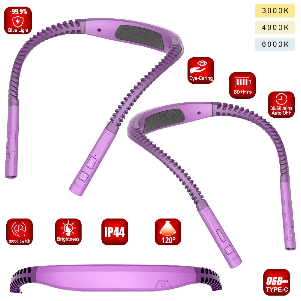 LED cou lampe de lecture 3 couleurs 3 luminosité livre lumière lampe de lecture Usb lampes rechargeables bras Flexible cou lecture lampe livre lampe