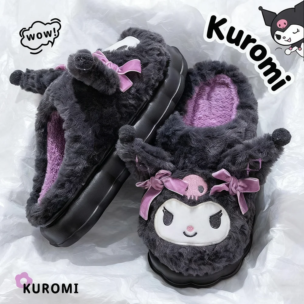 Neue Sanrio Kawaii Kuromi Baumwolle Hausschuhe Nette Winter Zu Hause Hausschuhe Dicke Sohle Warm Halten Baumwolle Schuhe Weihnachten Geschenk Für Freundin