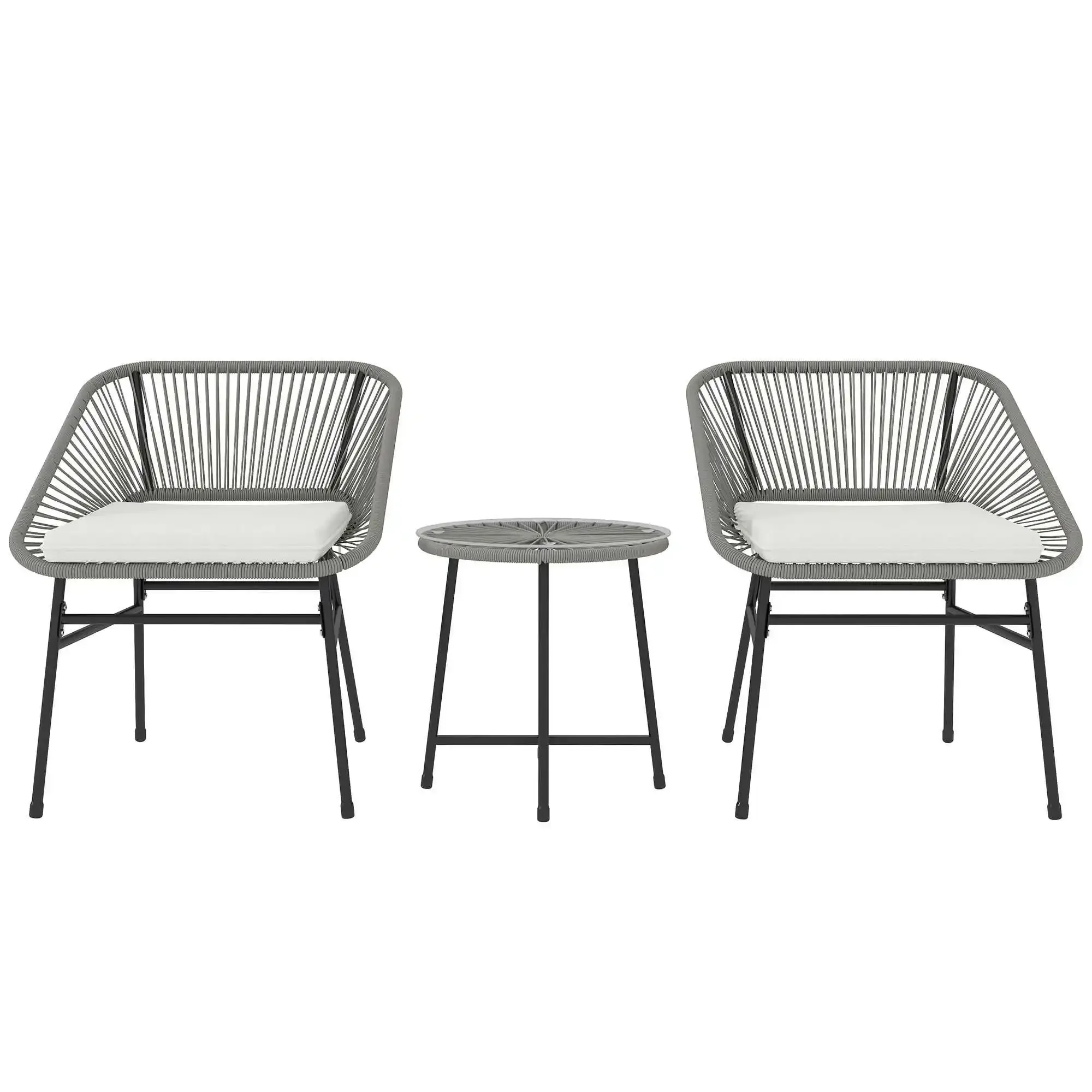 Ensemble de meubles de jardin en polyrattan, meubles de balcon de salon extérieur pour 2 personnes, groupe de meubles 3 pièces avec 2 chaises, languette latérale